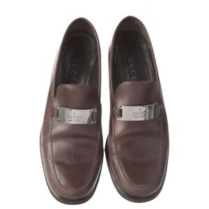 Gucci Women’s Chocolate Leather Loafers with Silver Accent